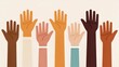 © Al - Diverse group of raised hands with different skin tones symbolizing unity equality and community participation