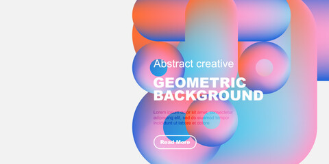 Wall Mural - abstract geometric shapes overlap, creating vibrant color gradients. text promotes creative design, 