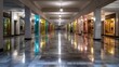 © choirul - Long hallway with colorful store reflections