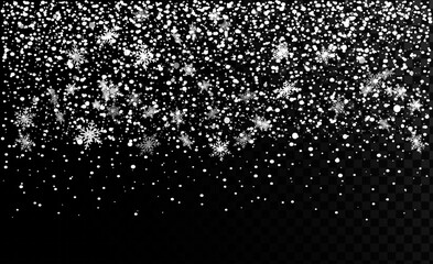 Wall Mural - Vector snowfall isolated. Winter background. Snow overlay illustration. Snowflakes and ice.