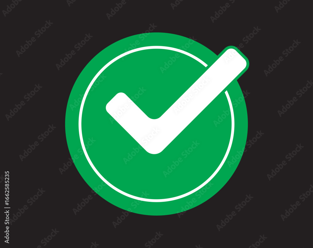 Curcle Check Black silhouette vector illustration of check mark inside circle.Check ...