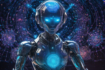 Wall Mural - Cosmic Android with Digital Consciousness. Generative AI. 
