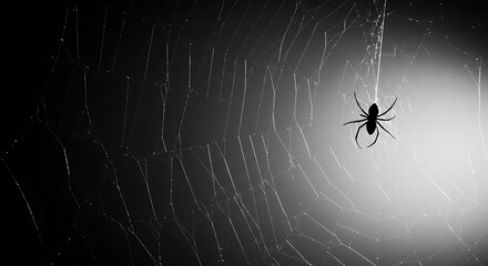 Spider in web silhouette against soft light backdrop