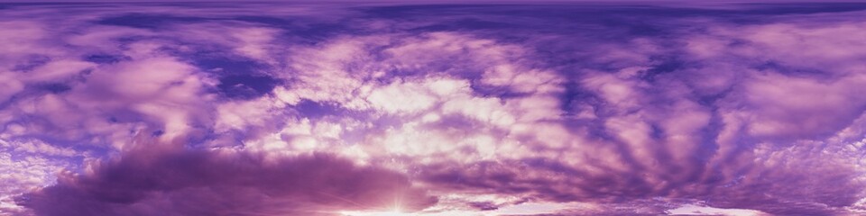 Wall Mural - sunset sky with bright glowing pink cumulus clouds. seamless spherical hdr 360 panorama. full zenith