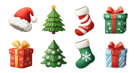 Wall Mural - Christmas Icons Collection on Transparent Background for Designs