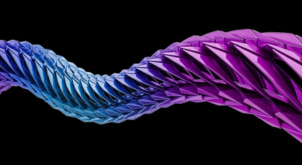 Wall Mural - dynamic, abstract glass structure with a blue-to-magenta color gradient against a black background.