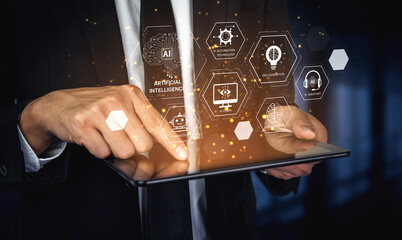 AI learning system involves deep learning, supervised machine learning, and natural language processing. AI learning diagram shows how AI advances learn in automation and data processing. Spline