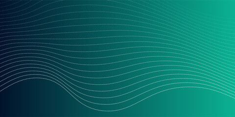 Digital technology blue green background, white line. Cyber concept. Wave Llines
