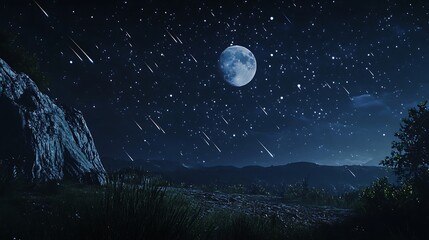 Wall Mural - Clear galaxy sky full of moonlight and shooting stars high resolution picture