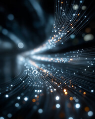 Canvas Print - digital pathway: illuminating fiber optic strands cascade in a mesmerizing display of data transmiss