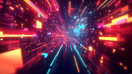 Wall Mural - abstract neon light streaks and geometric shapes in dark space