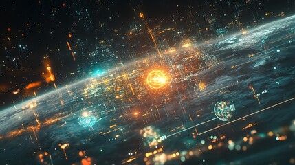 Wall Mural - Abstract representation of a futuristic city on a planet surface