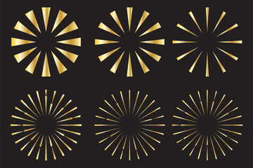 Wall Mural - Minimalist half sunset, sunrise beams. Simple retro sun, light raises, fireworks logo, lettering vector design elements