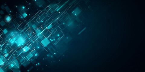 Wall Mural - Glowing blue digital network grid with scattered lights abstract background