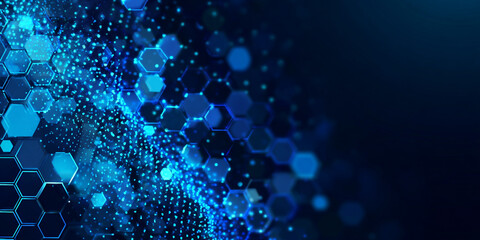 Wall Mural - Glowing blue hexagons and particles abstract