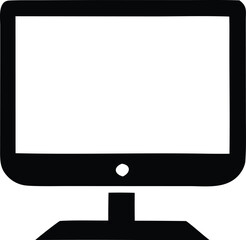 simple black and white icon of a computer monitor displaying a blank white screen for digital conten