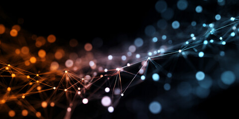 Orange blue network lights bokeh abstract technology