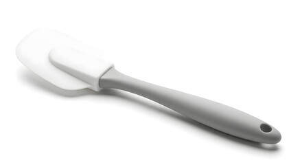 white silicone spatula with gray handle on background