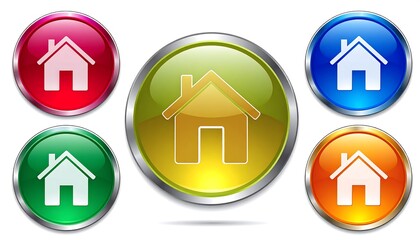 Colorful home icons in glossy buttons