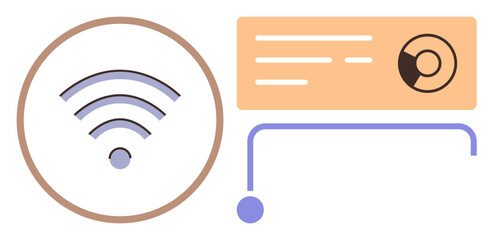 wireless signal icon paired with a simple data dashboard and chart. Ideal for technology, networking, data, connectivity, communication, web development, remote work. Clean simple flat metaphor