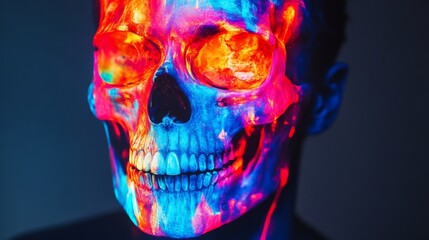 Wall Mural - a vibrant depiction of a skull illuminated with colorful lights. this dynamic imagery captures the e