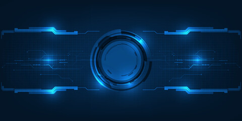 Wall Mural - Vector illustration of futuristic blue digital high technology with circle hud and digital circuit element pattern for game and advertising artwork.Future tech design concepts.