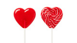 Red heart lollipops valentine's day candy love sweets romance celebration dessert treat sugar confectionery on transparent background