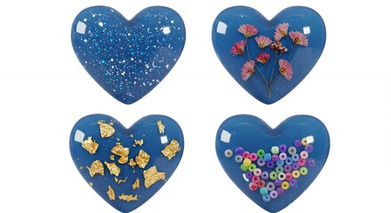 Collection of colorful heart shaped decorative objects