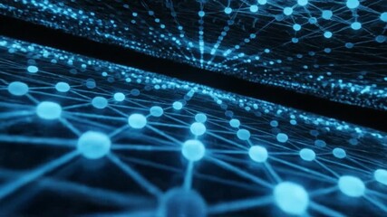 A network of illuminated blue spheres connected by lines forming an abstract grid structure