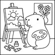 © Valeriya - Artistic capybara painting on canvas with brushes and palette. Fun and creative coloring page for cozy moments.