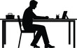© Bappi Creatives - Person writing at desk silhouette, focused work vector, study icon, productivity graphic, laptop and stationery illustration, black design, concentration pose
