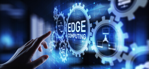 Wall Mural - Edge computing modern IT technology on virtual screen concept.