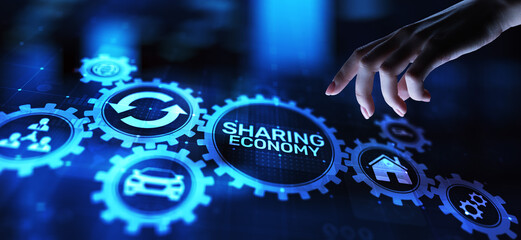 Wall Mural - Sharing economy, innovation and future business technology concept on virtual screen.
