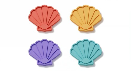 Colorful seashell shapes on white background
