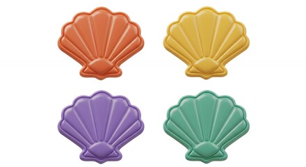 Four colorful shell shaped objects