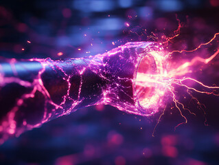 Power electrical energy and lightning spark. Fiber optic light with exposed. 