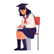 © FARHANA - Academic Blues: A dejected student in a graduation gown and cap slumps on a chair, clutching a book, with an air of fatigue and the weight of academic pressures.