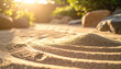 © Johnny - macro shot of a natural sandarium in a sunny backyard, layered sand/gravel, small footprints, clean composition, soft morning light, high detail, no text, no logos