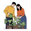 © Azizun - Gardening Together: A couple shares a tender moment, cultivating their own plants and cultivating love. In a bright illustration, the pair is nurturing their garden.