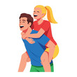 © Jannat - Joyful piggyback ride: A vector illustration captures the pure joy of a man carrying a smiling woman on his back, sharing a moment of laughter and connection.
