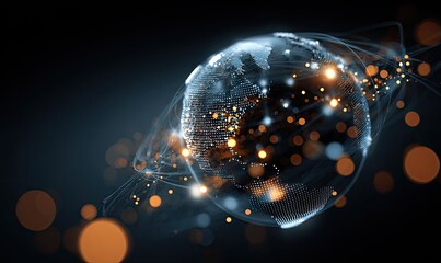 Global network connection, illuminated Earth