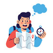 © Jannat - Journey's Guiding Light: An illustrated adventurer gazes at a map while carrying a compass, embodying the spirit of exploration and charting a course forward.