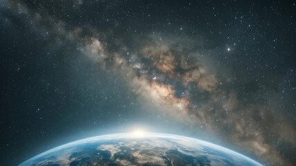 Wall Mural - stunning video concept of earth from space with a low-angle view, capturing the milky way galaxy's v