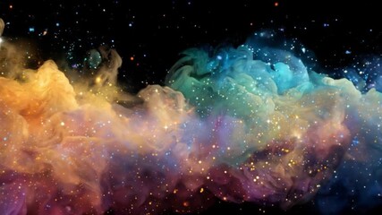 Colorful cosmic cloud of gas and dust against a dark backdrop scattered with many stars