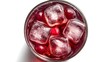 © nabisha - Close up top view of a red drink with ice cubes and cherries in a glass on a white background