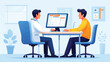 © Nurtaz - Vector illustration of online education with a person learning fundamentals on a digital tablet, surrounded by alphabet blocks