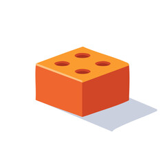 Isometric orange cube with four holes on its surface, abstract object with geometric design, colorful cartoon illustration