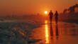 © Ruhi - Silhouette of two sportive runners running on the beach at sunset, concept about healthy lifestyle and well-being