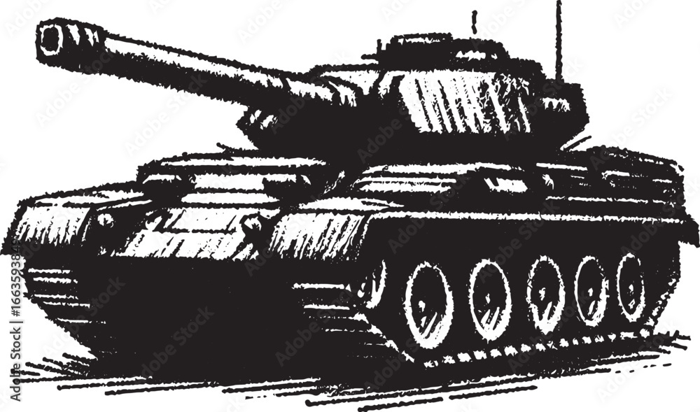 Image vectorielle Stock Detailed black and white drawing of a military ...