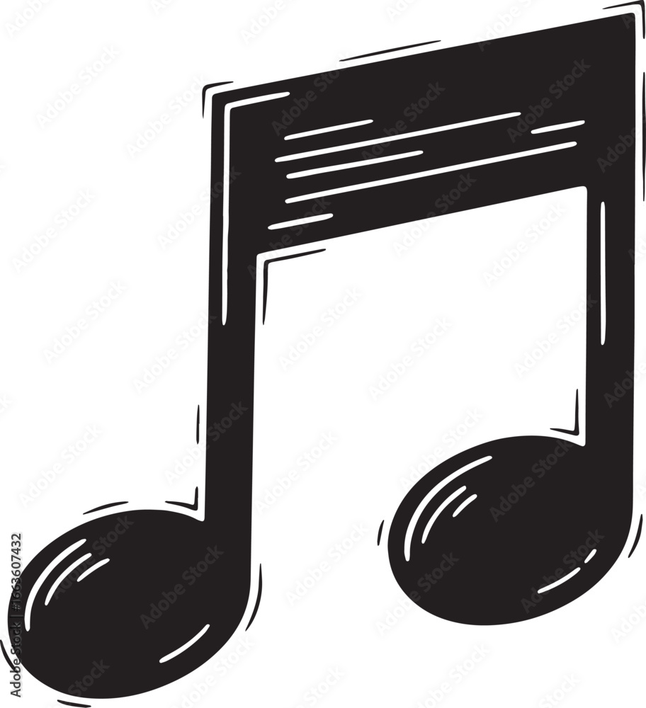 Eight Note Draw Monochrome woodcut style drawing of eighth note musical symbol o Stock ...